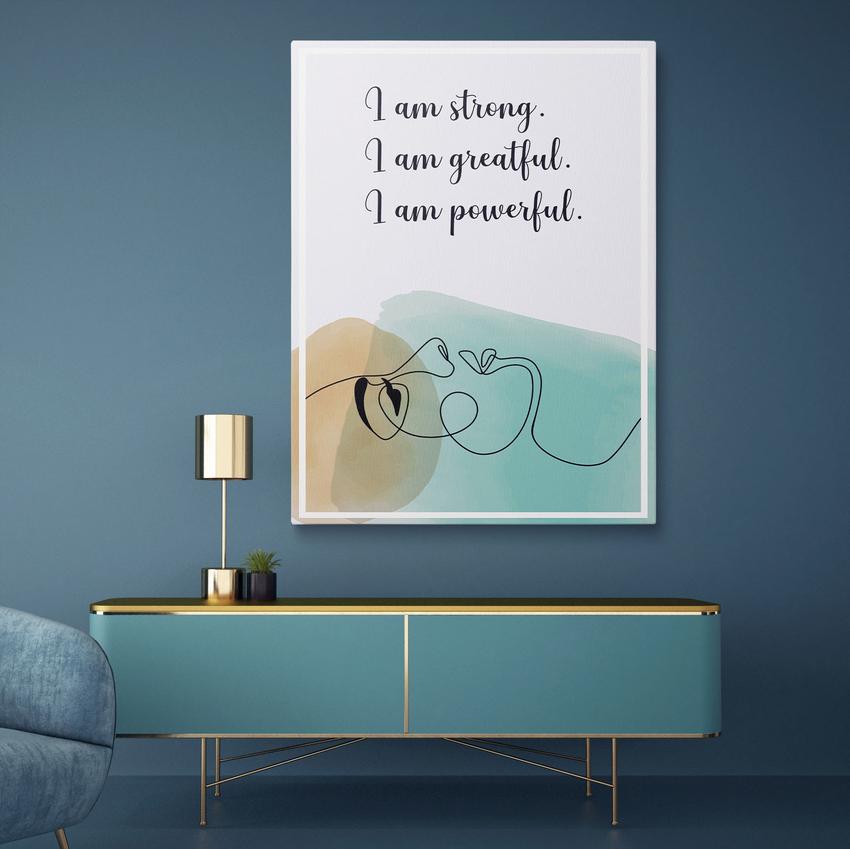 Discover Greattness Original, Women Yoga Quote Sign Poster Motivational Canvas Wall Art, I AM STRONG, GREATFUL & POWERFUL by Original Greattness™ Canvas Wall Art Print