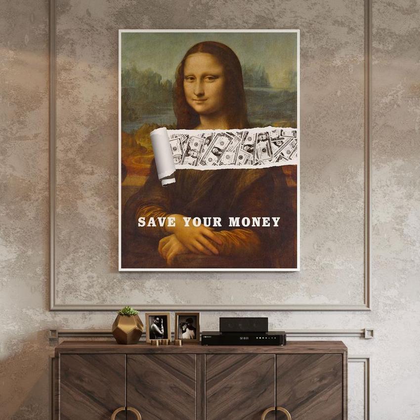 Discover Money Mona Lisa Wall Art, Mona Lisa Save Money Painting Canvas Wall Art, MONA LISA SAVE MONEY by Original Greattness™ Canvas Wall Art Print