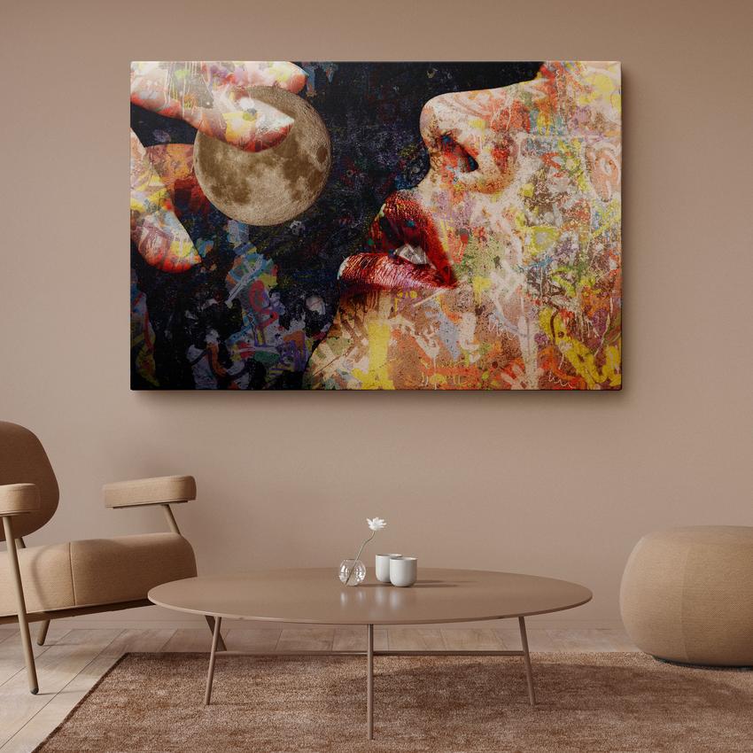 Discover Greattness Original, Abstract Painting Graffiti Women Lips Moon Canvas Art, LUNA TASTE by Original Greattness™ Canvas Wall Art Print