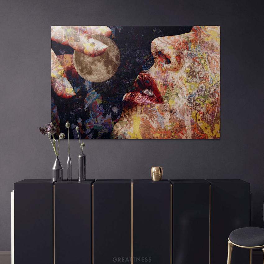 Discover Greattness Original, Abstract Painting Graffiti Women Lips Moon Canvas Art, LUNA TASTE by Original Greattness™ Canvas Wall Art Print