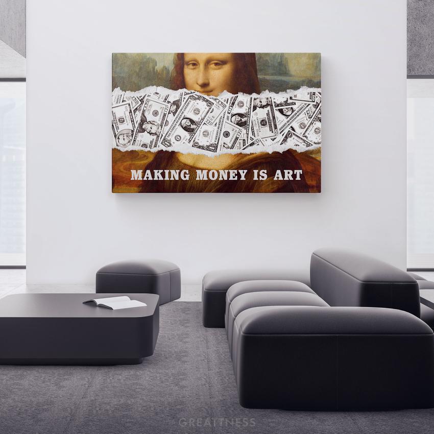 Discover Shop Mona Lisa Money Wall Art, Mona Lisa Money Dollar Wall Art, Success Canvas, MAKING MONEY IS ART by Original Greattness™ Canvas Wall Art Print