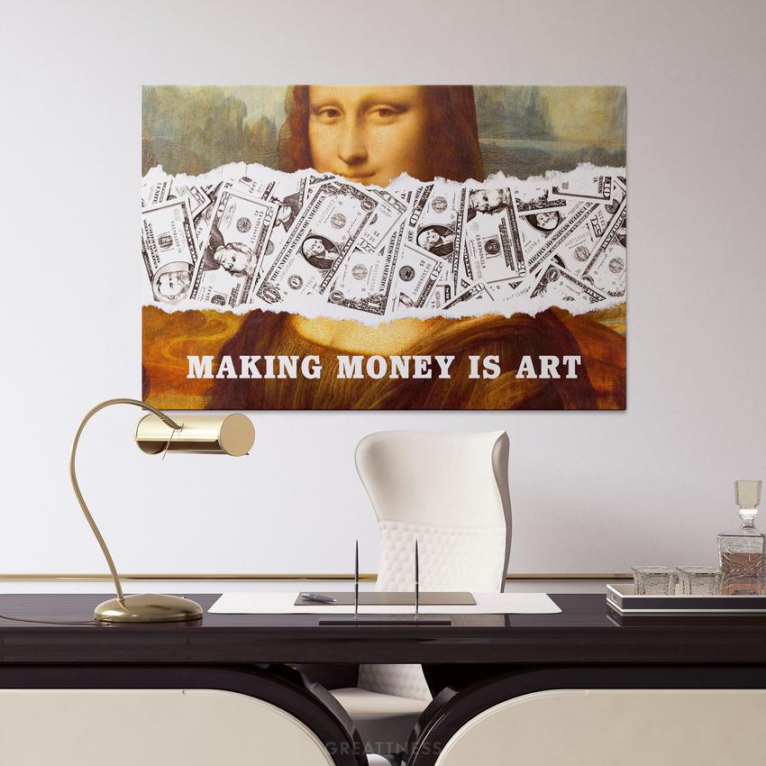 Discover Shop Mona Lisa Money Wall Art, Mona Lisa Money Dollar Wall Art, Success Canvas, MAKING MONEY IS ART by Original Greattness™ Canvas Wall Art Print