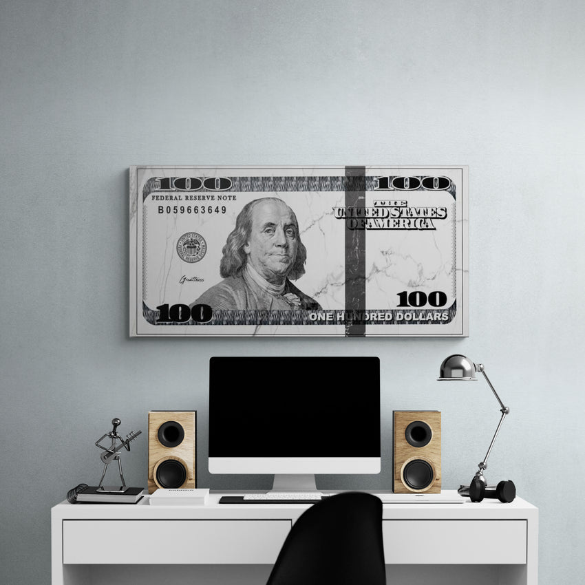 Discover Shop Money Dollar Canvas Art, Marble Benjamin 100 Dollar Bill, Money Canvas Art, MARBLE DOLLAR by Original Greattness™ Canvas Wall Art Print