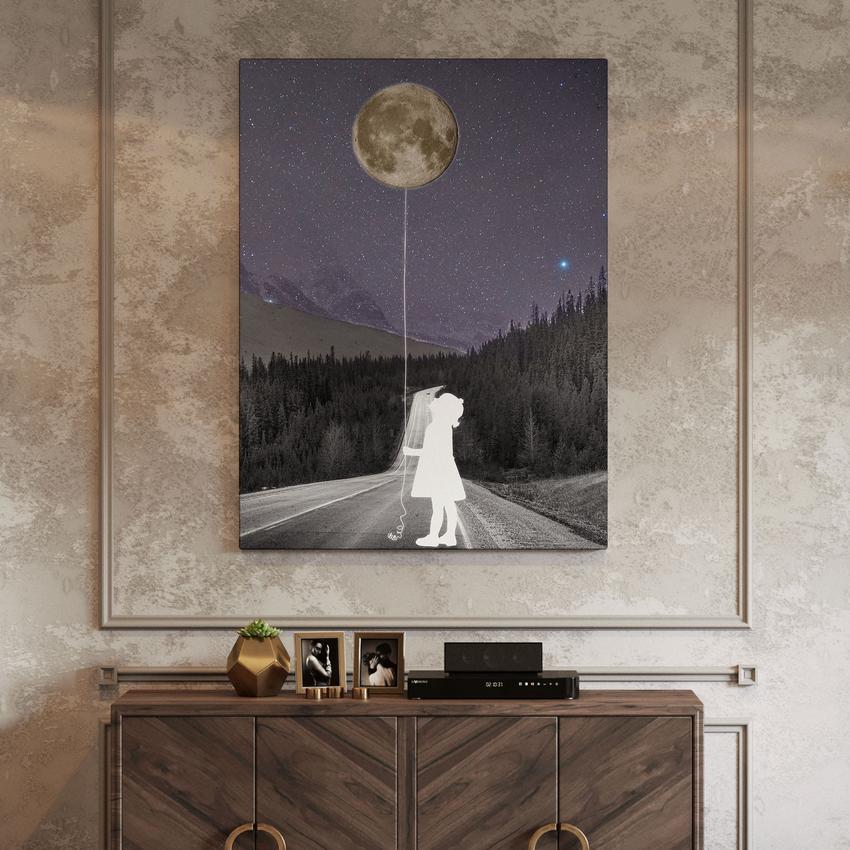 Discover Banksy Hold Balloon Canvas Art, Balloon Bliss: Banksy Girl Hold Moon Ballon Canvas Wall Art, MOON BALOON BANKSY by Original Greattness™ Canvas Wall Art Print