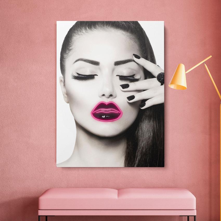 Discover Elegant Women Canvas Art, Neon Kiss Sexy Women Photography Canvas Wall Art, NEON WOMEN KISS by Original Greattness™ Canvas Wall Art Print