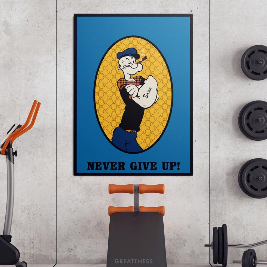 Discover Popeye Canvas Wall Art, Motivational Popeye Canvas Wall Art, POPEYE NEVER GIVE UP by Original Greattness™ Canvas Wall Art Print