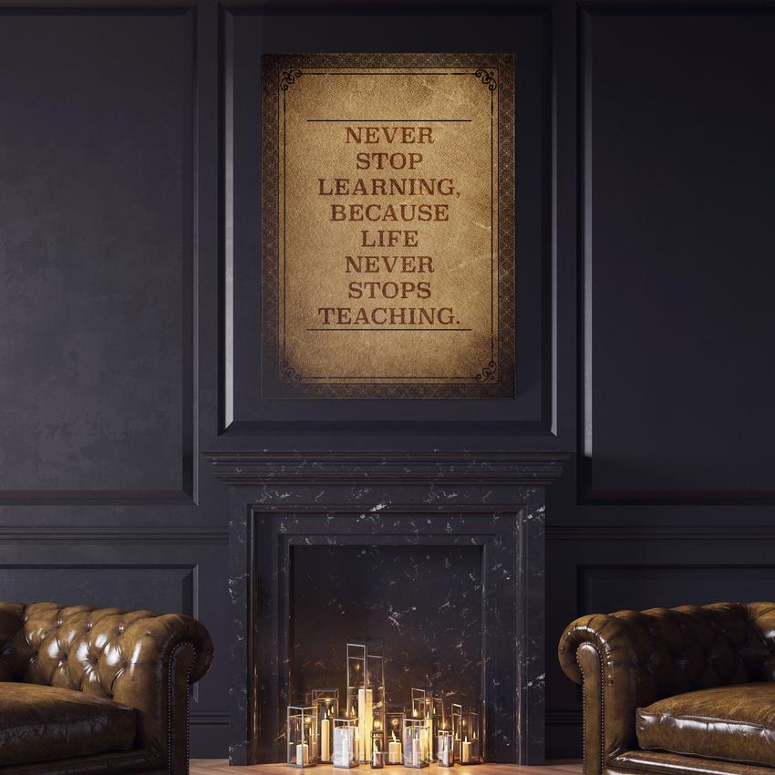 Discover Motivational Canvas Wall Art, Never Stop Learning Old Book Vintage Retro Canvas Wall Art, NEVER STOP LEARNING by Original Greattness™ Canvas Wall Art Print