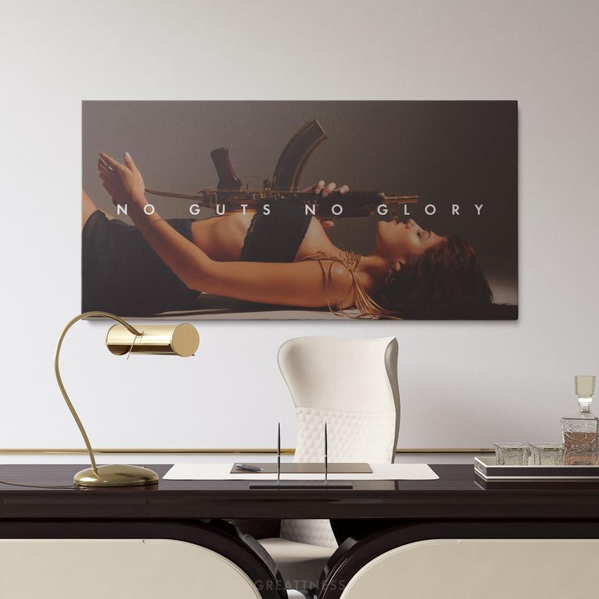 Discover Elegant Women Canvas Art, No Guts No Glory Women With Gun Canvas Wall Art, NO GUTS NO GLORY by Original Greattness™ Canvas Wall Art Print