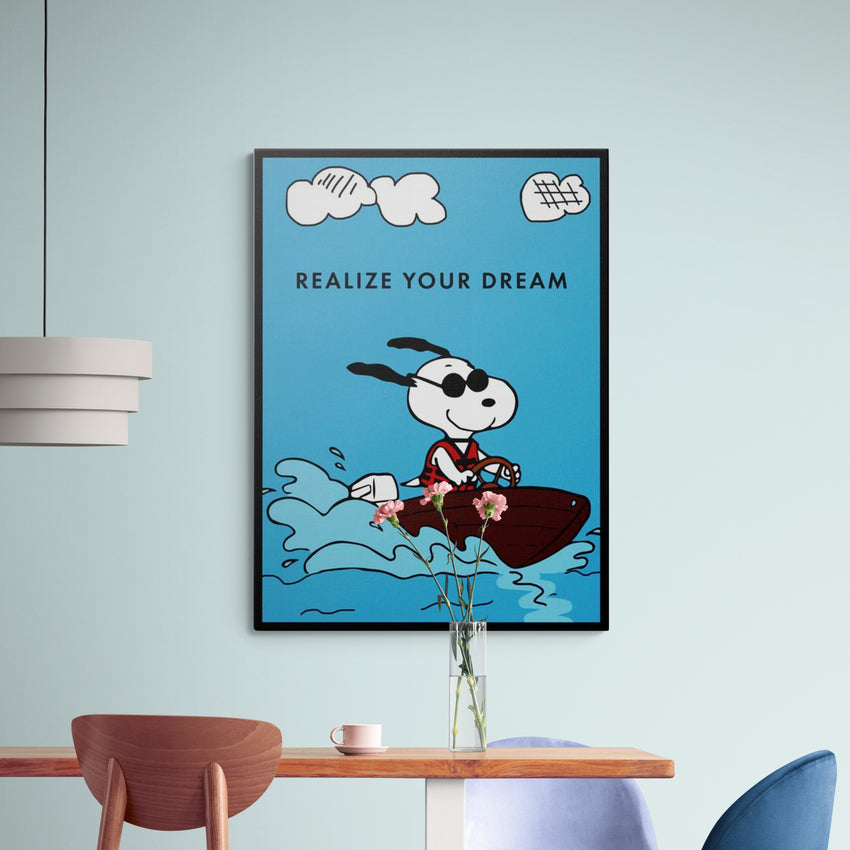 Discover Shop Peanuts Snoopy Wall Art, Peanuts Snoopy Motivational Canvas Prints & Wall Art, SNOOPY REALIZE YOUR DREAM by Original Greattness™ Canvas Wall Art Print