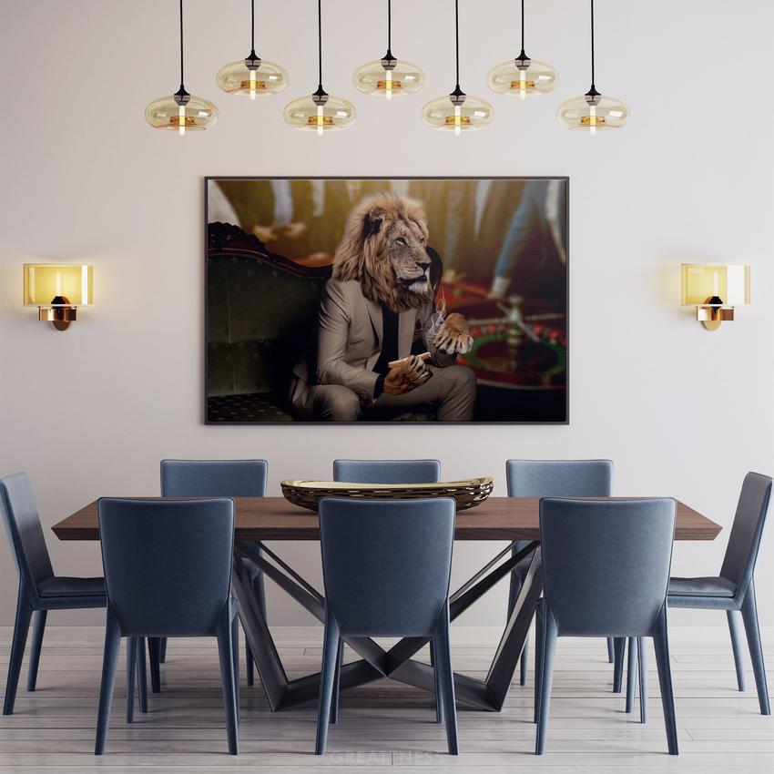 Discover Game Room Canvas Art, Royal Lion Smoke Cigar Casino Luxury Canvas Artwork, ROYAL CASINO LION by Original Greattness™ Canvas Wall Art Print