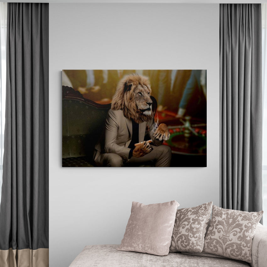 Discover Game Room Canvas Art, Royal Lion Smoke Cigar Casino Luxury Canvas Artwork, ROYAL CASINO LION by Original Greattness™ Canvas Wall Art Print