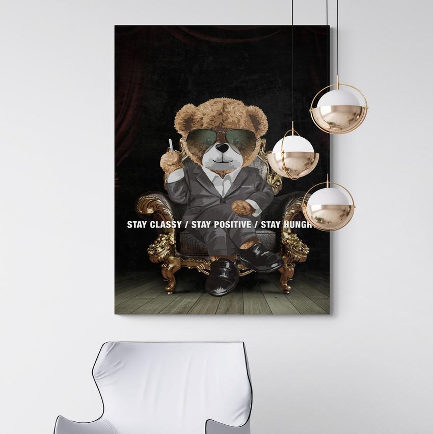 Discover Shop Classic Canvas Art, Stay Classy, Stay Hungry Quote Bear Motivational Canvas Art, STAY CLASSY BEAR by Original Greattness™ Canvas Wall Art Print