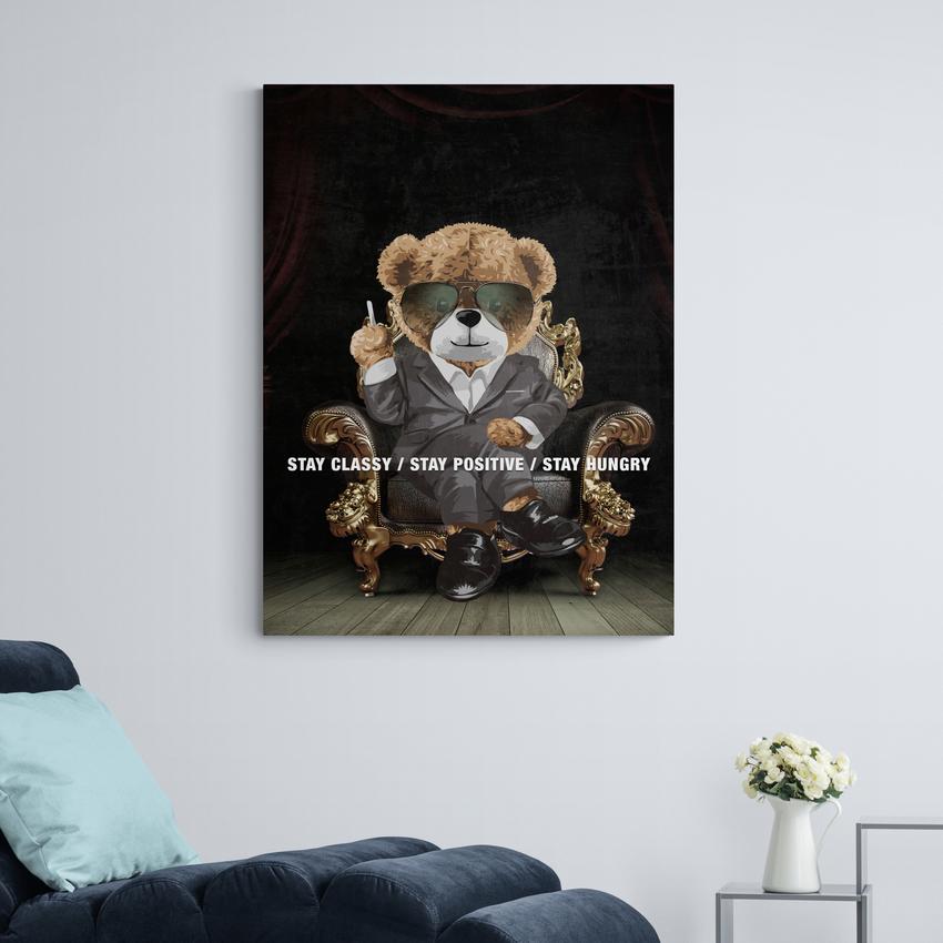 Discover Shop Classic Canvas Art, Stay Classy, Stay Hungry Quote Bear Motivational Canvas Art, STAY CLASSY BEAR by Original Greattness™ Canvas Wall Art Print