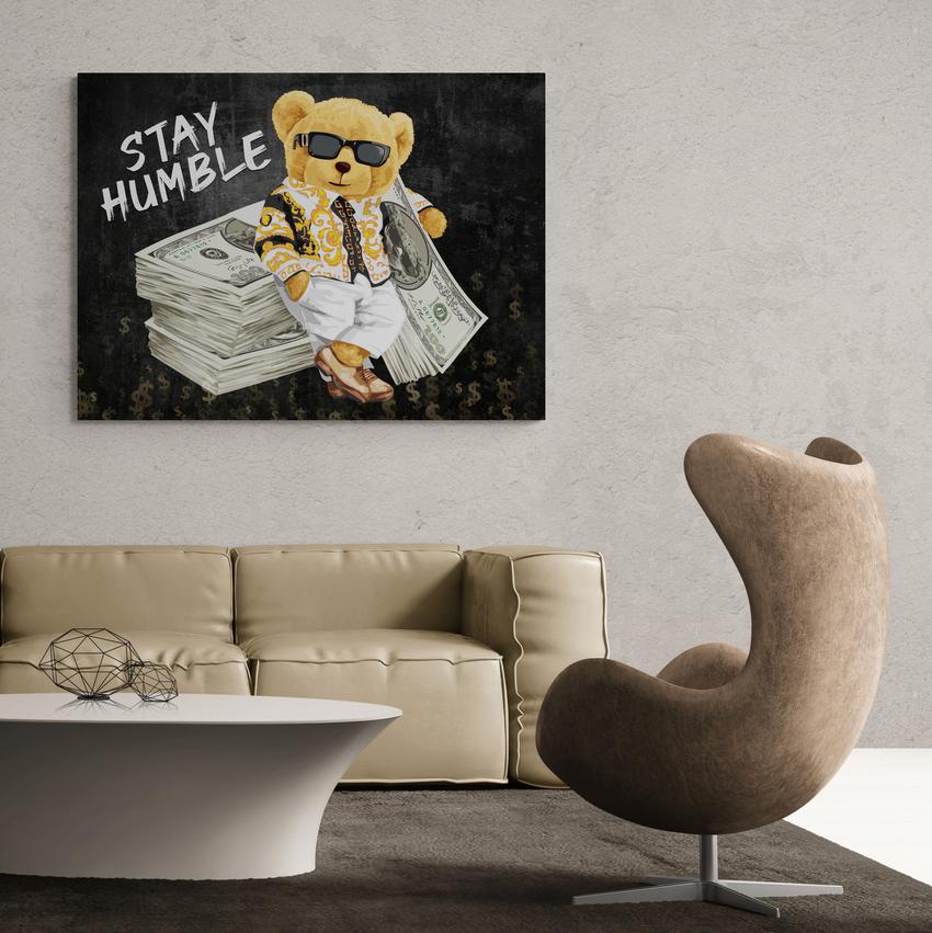 Discover Greattness Canvas Art, Stay Humble Bear Quote Money Motivational Canvas Wall Art, STAY HUMBLE CANVAS by Original Greattness™ Canvas Wall Art Print