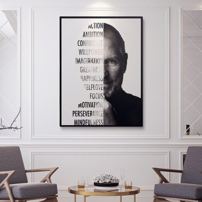 Discover Steve Jobs Canvas Art, Steve Jobs Portrait Black & White Wall Art, STEVE JOBS BLACK & WHITE by Original Greattness™ Canvas Wall Art Print