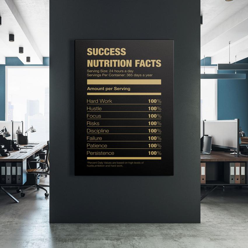 Discover Success Mindset Wall Art, Success Nutrition Facts - Success Art - Workspace, Success Nutrition Facts by Original Greattness™ Canvas Wall Art Print