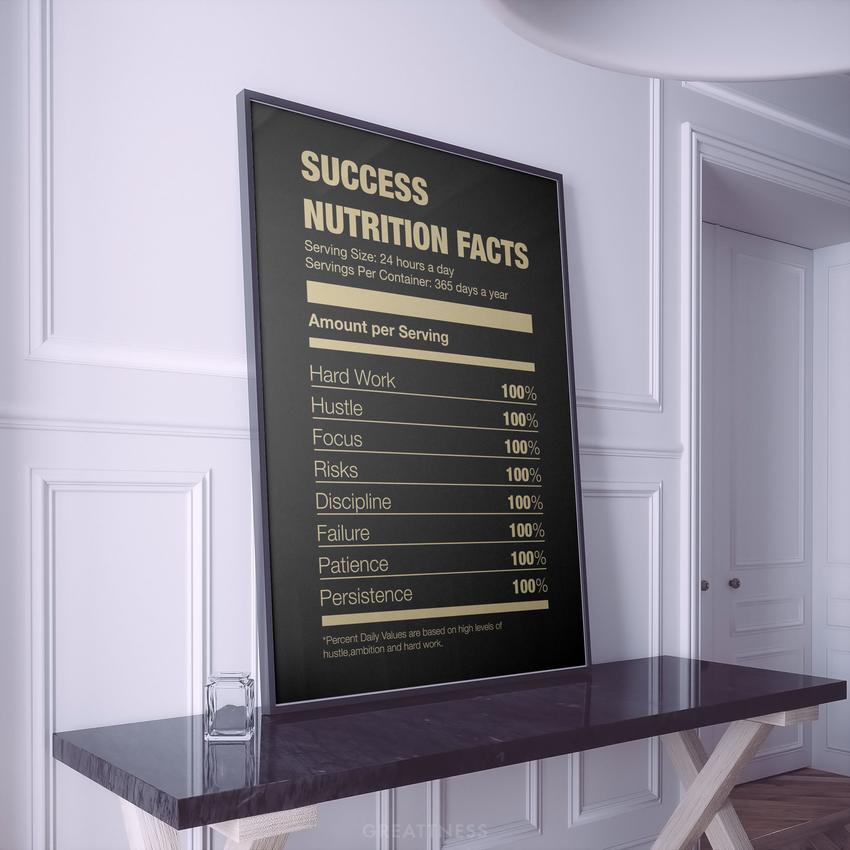 Discover Success Mindset Wall Art, Success Nutrition Facts - Success Art - Workspace, Success Nutrition Facts by Original Greattness™ Canvas Wall Art Print