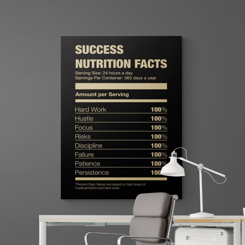 Discover Success Mindset Wall Art, Success Nutrition Facts - Success Art - Workspace, Success Nutrition Facts by Original Greattness™ Canvas Wall Art Print