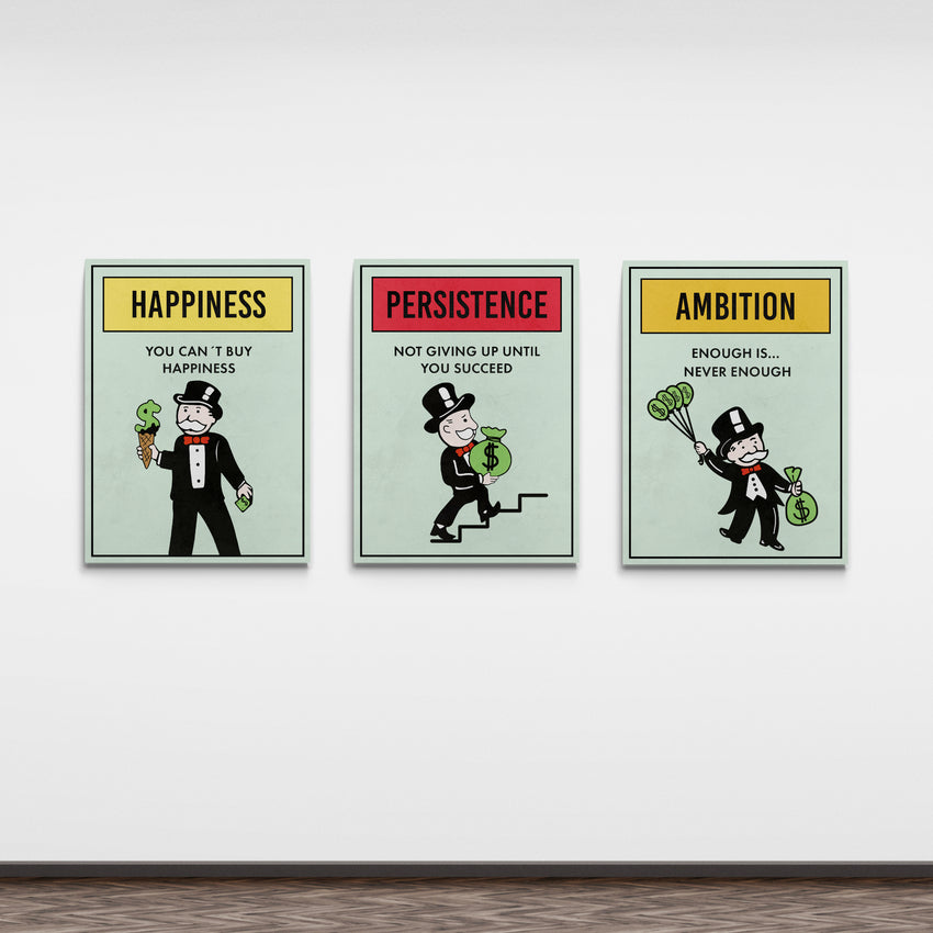 Discover Monopoly Card Wall Art, The Properties Bundle | Motivational Set of 3 Art Pieces, THE PROPERTIES BUNDLE by Original Greattness™ Canvas Wall Art Print