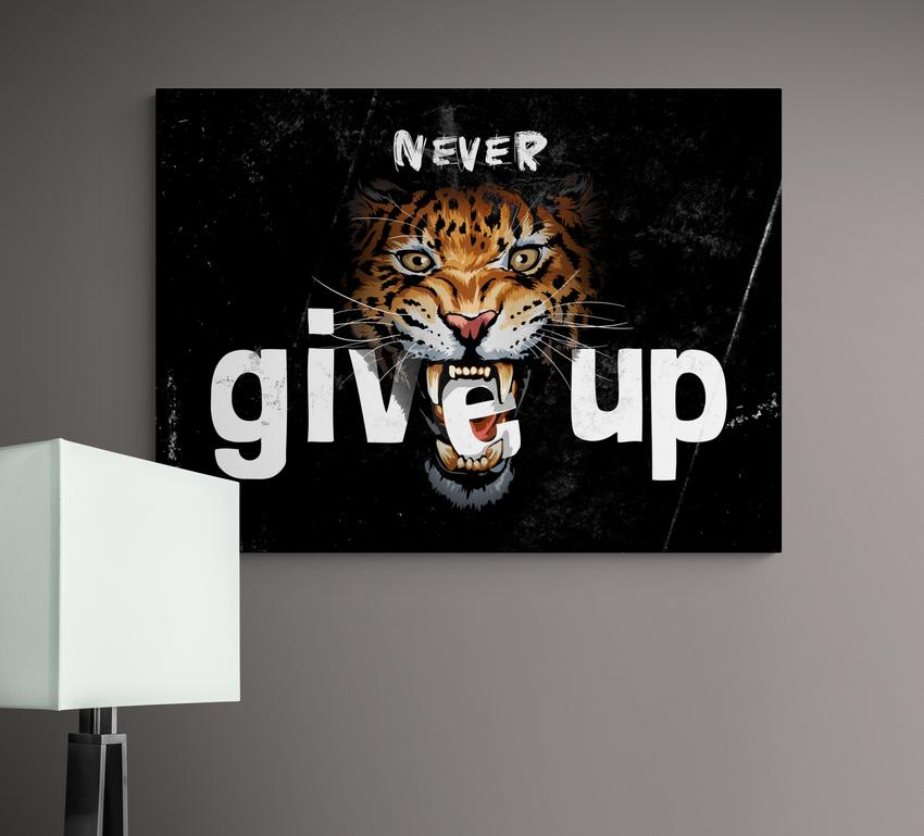 Discover Inspirational Office Wall Art, Never Give Up Tiger, Canvas Art Quote, Artwork for Office, TIGER NEVER GIVE UP by Original Greattness™ Canvas Wall Art Print