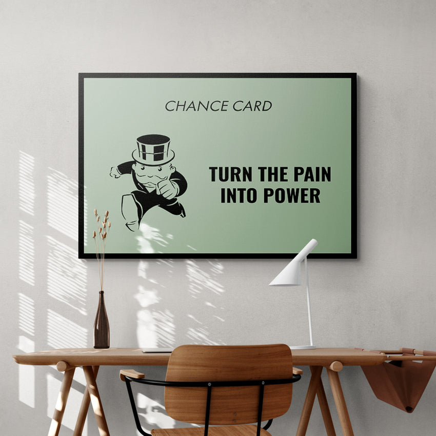 Discover Monopoly Card Canvas Art, Pain Into Power Monopoly Chance Card Canvas Art, PAIN INTO POWER by Original Greattness™ Canvas Wall Art Print