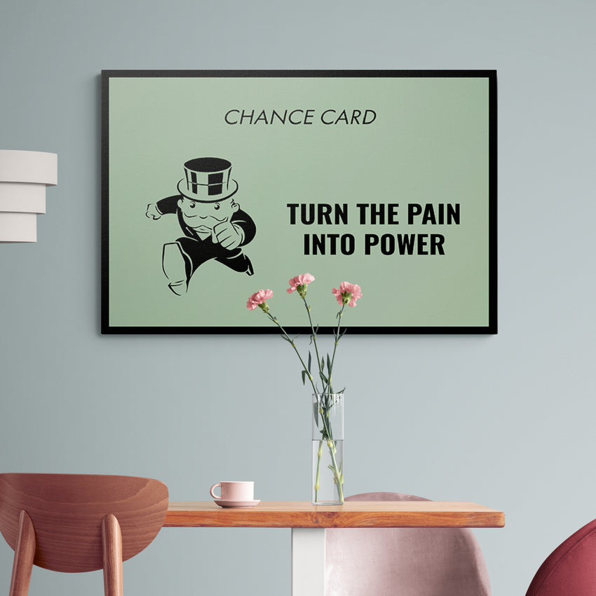 Discover Monopoly Card Canvas Art, Pain Into Power Monopoly Chance Card Canvas Art, PAIN INTO POWER by Original Greattness™ Canvas Wall Art Print