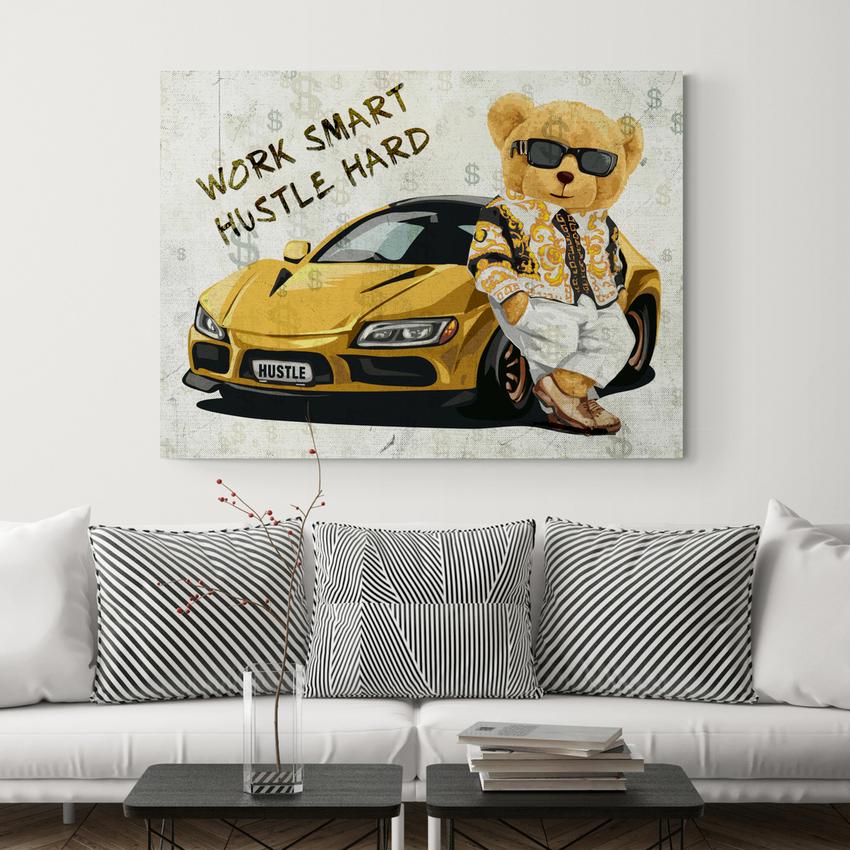 Discover Motivational Hustle Canvas Art, Work Smart Hustle Hard Bear, Money Motivational Quote Canvas Art, WORK SMART HUSTLE HARD BEAR by Original Greattness™ Canvas Wall Art Print