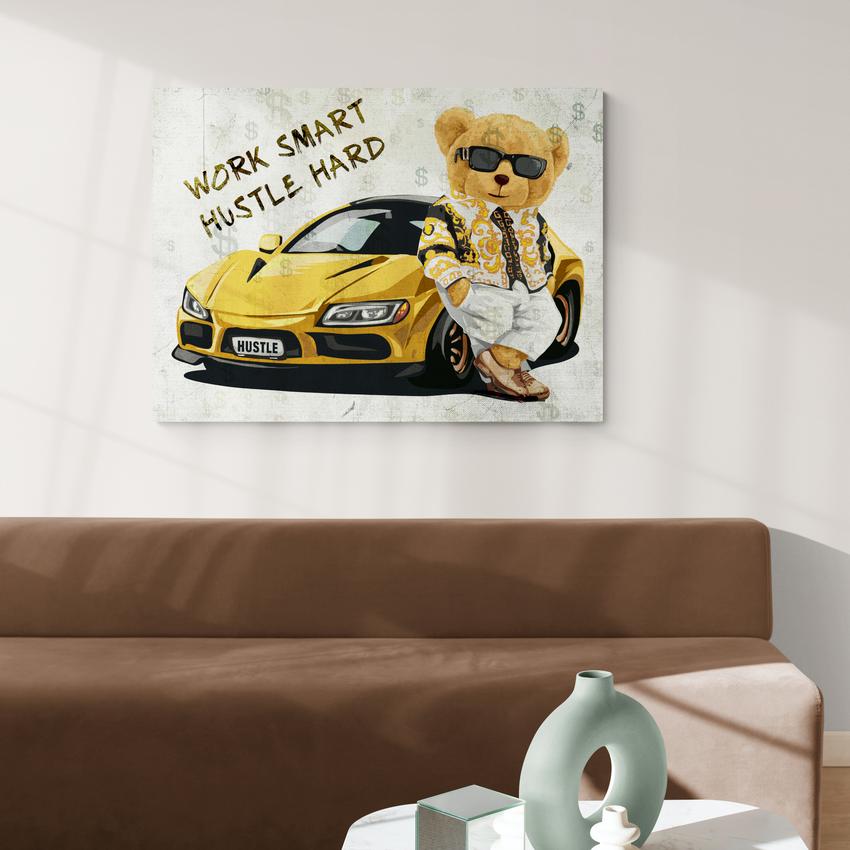 Discover Motivational Hustle Canvas Art, Work Smart Hustle Hard Bear, Money Motivational Quote Canvas Art, WORK SMART HUSTLE HARD BEAR by Original Greattness™ Canvas Wall Art Print