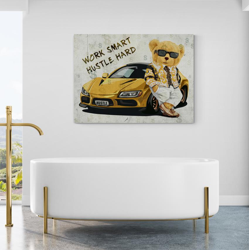 Discover Motivational Hustle Canvas Art, Work Smart Hustle Hard Bear, Money Motivational Quote Canvas Art, WORK SMART HUSTLE HARD BEAR by Original Greattness™ Canvas Wall Art Print