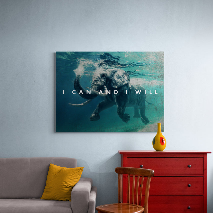 Discover Greattness Original, Motivational Elephant Vintage Canvas Artwork, I Can And I Will by Original Greattness™ Canvas Wall Art Print