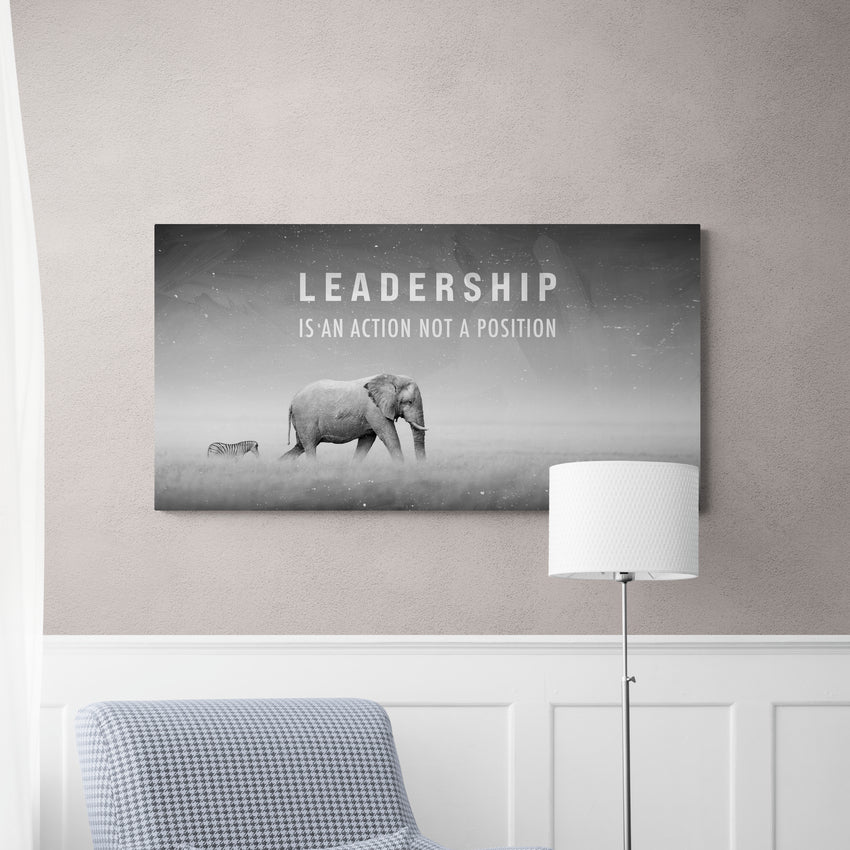 Discover Greattness Canvas Art, Elephant Landscape Motivational Canvas Wall Art, Leadership is an Action by Original Greattness™ Canvas Wall Art Print