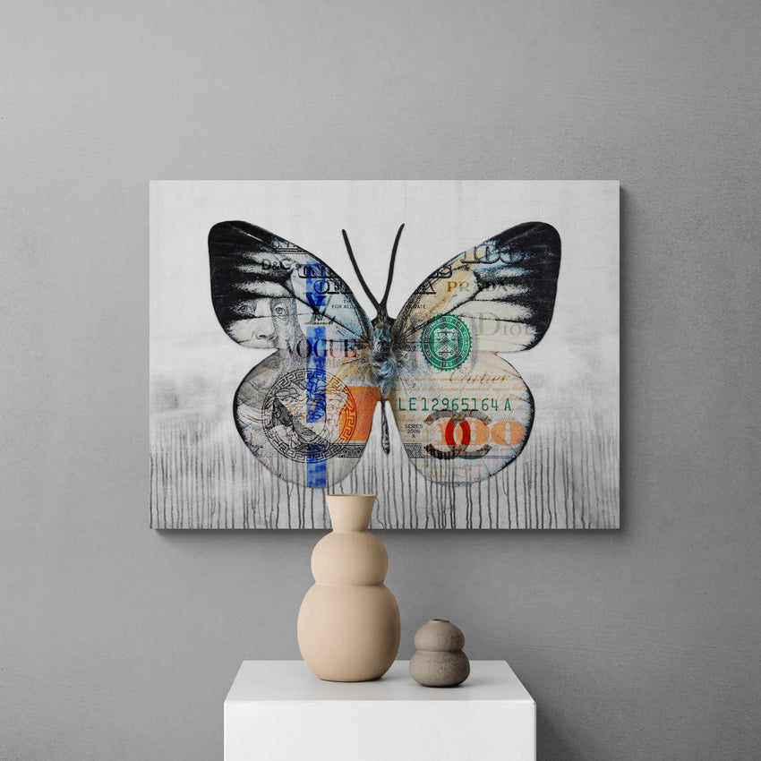 Discover Butterfly Money Wall Art, Butterfly Culture | Money Dollar Canvas Wall Art, BUTTERFLY CULTURE by Original Greattness™ Canvas Wall Art Print