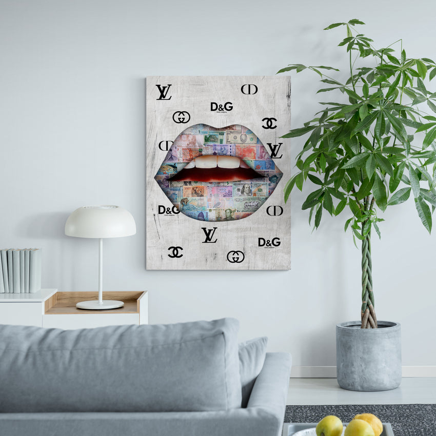 Discover Lips Canvas Wall Art, Luxury Dollar Lips Money Fashion Canvas Wall Art, LUXURY DOLLAR LIPS by Original Greattness™ Canvas Wall Art Print