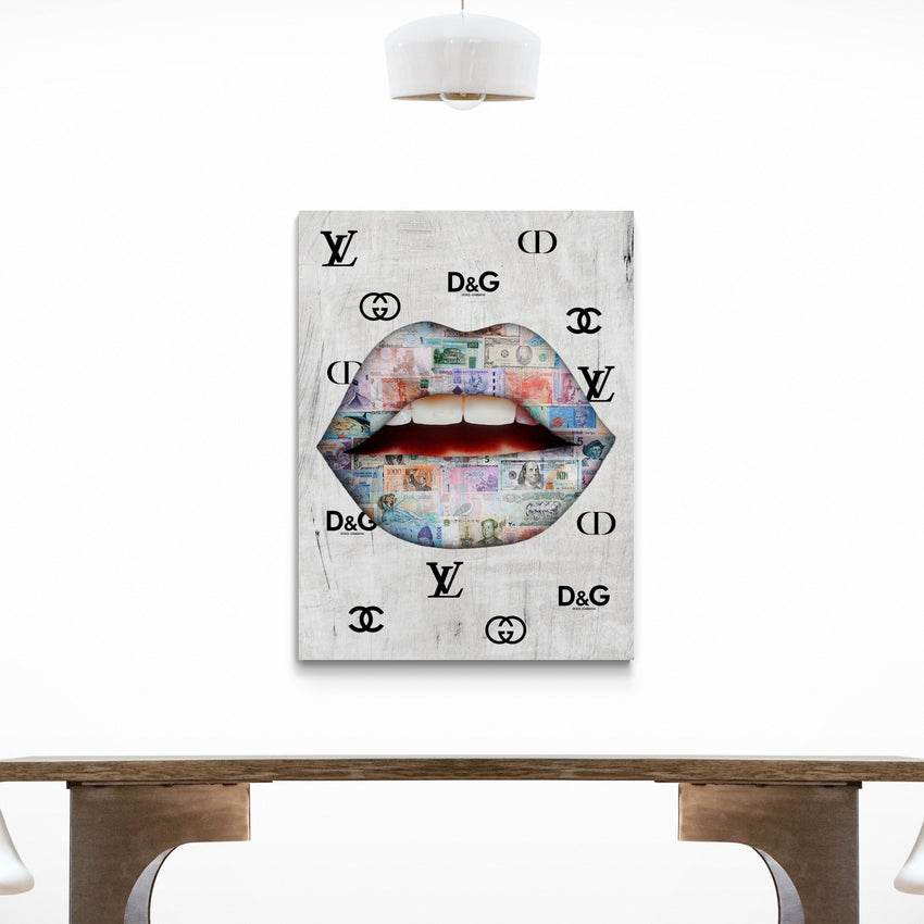 Discover Lips Canvas Wall Art, Luxury Dollar Lips Money Fashion Canvas Wall Art, LUXURY DOLLAR LIPS by Original Greattness™ Canvas Wall Art Print