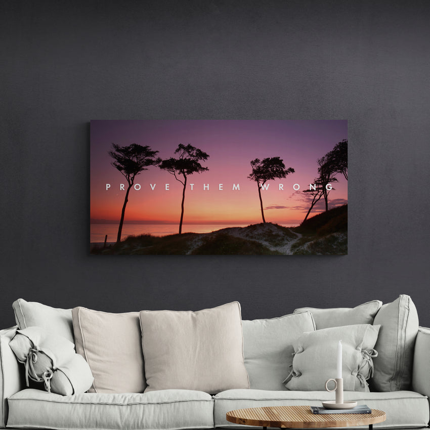 Discover Motivational Office Wall Art, Beach Sunset Landscape Motivational Quote Canvas Art, Prove Them Wrong by Original Greattness™ Canvas Wall Art Print