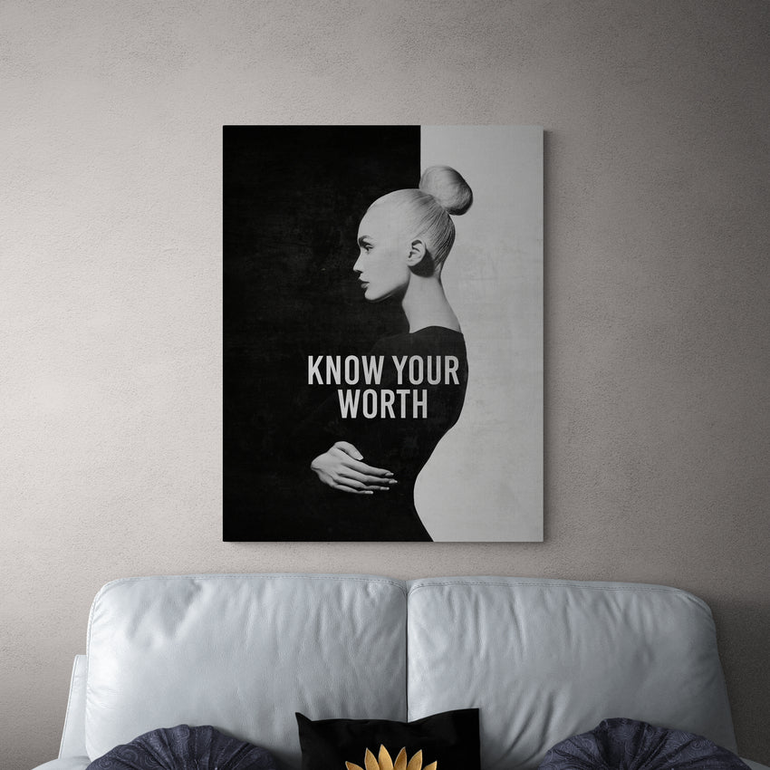 Discover Modern Large Canvas Wall Art, Inspirational Elegant Women Black & White Art, Know Your Worth, Know Your Worth Canvas by Original Greattness™ Canvas Wall Art Print