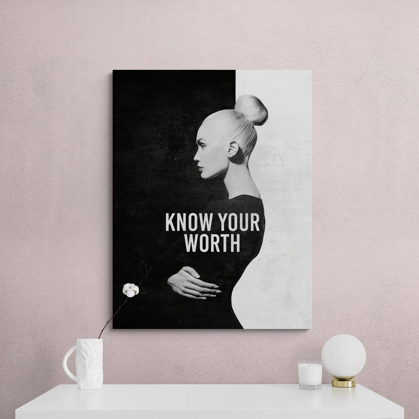 Discover Modern Large Canvas Wall Art, Inspirational Elegant Women Black & White Art, Know Your Worth, Know Your Worth Canvas by Original Greattness™ Canvas Wall Art Print